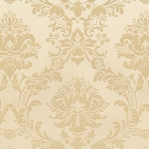 Elegante florale Ranken Damast Tapete, Viktorianische Vintage Wand, Antike Cremefarbene Wand, Verziertes Goldmetallisches Gitter - 30x33cm Musterstück MD29435so