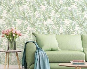 Allover Palm Leaf Wallpaper - Moderne tropische boom bladeren, turquoise aquarel muurschildering, grote jungle safari varen print-12x9 "Sample G67943so