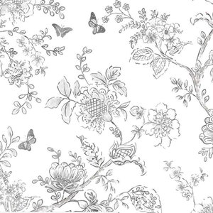 Plant Nature Wildflower Black AB42443so Modern Floral White and Gray Contemporary Botanical Toile Wallpaper Sold By The Yard