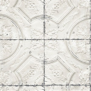Reclaimed Pressed Tin Tile Wallpaper - Rustic Old Farmhouse Kitchen Ceiling, Vintage Victorian Salvage Look - 12&quot;x9&quot; Sample - 3115-12431so