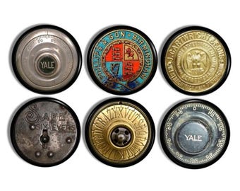 Industrial Cabinet Knobs • Vintage Safe Dial Theme Drawer Pulls • Antique Vault Steampunk Decor • Masculine Office Library • 815Z8 #3 .