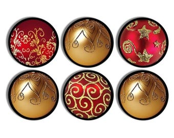 Christmas Cabinet Knobs • Vintage Ornament Art Drawer Pulls • Classic Red Gold Holiday Decor • Festive Kitchen Hardware 815Q44 .
