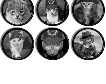 Whimsical Cat Cabinet Knobs – Funny Kitten Drawer Pulls, Quirky Anthropomorphic Feline Hardware, Unique Handles, Set of 4 or 6 815N35 R2 x.