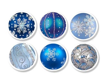 Snowflake Cabinet Knobs • Christmas Ornament Art Drawer Pulls • Blue Winter Wonderland • Elegant Holiday Seasonal Hardware • 816Q26 #1 Q.