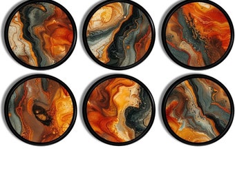 Abstract Wave Cabinet Knobs, Colorful Artsy Drawer Pull, Masculine Office Decor, Funky Marbled Fluid Art Hardware 624A9 R2