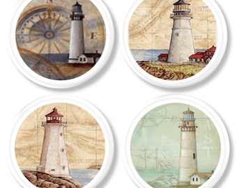 Lighthouse Cabinet Knobs, Vintage Coastal Cottage Furniture Drawer Pulls, Nautical Beach Decor Door Handle Hardware 315A9 R2 .