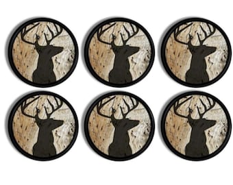 Unique Deer Hunting Theme Furniture Knob Set • Decorative Buck Silhouette Man Cave Drawer Pulls • Rustic Home Bar Cabinet Hardware •816C41 .