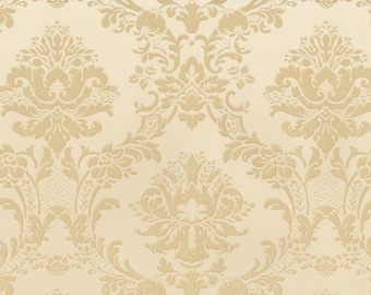 Elegant Floral Trellis Damask Wallpaper, Vintage French Victorian, Antique Cream Wall, Ornate Gold Metallic Lattice - 12x9&quot; Sample MD29435so