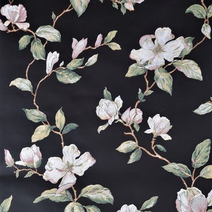 Vintage 1980er Jahre handgemalte Apfelblüten Tapete, große gemalte Blumenranke botanische, schäbige antike Landhaus-Tapete - 32x23cm Muster FNH20-5