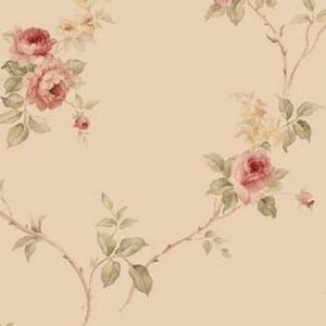 Antiqued Cottage Floral Trail Wallpaper, Small Tea Rose Vine, Old Country Farmhouse, Shabby Vintage Laundry Room - 12"x9" Sample IM36400so