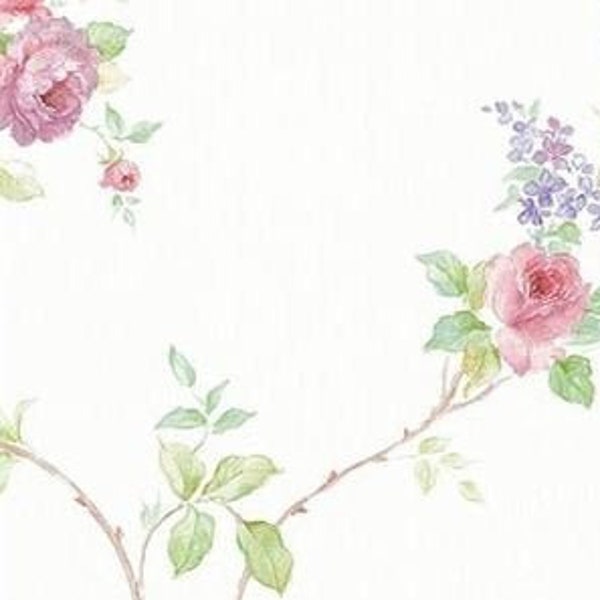 Cottage Rose Trail Wallpaper, Small Flower Botanical, Petite Shabby Floral, Summer Cottage Chic, Romantic Victorian - 12x9" Sample MD29402so