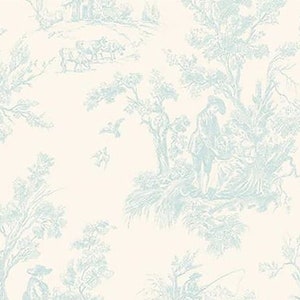 Pale Blue Scenic Toile Wallpaper, Shabby Chic Vintage Countryside, French Country Decor DIY, Cottage Nursery - By The Yard AB27654