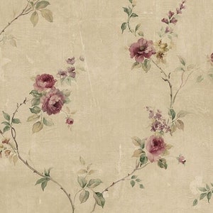 Antique Rose Trail Wallpaper – Soft Faded Watercolor, Old Worn Parchment, Shabby Chic Vintage Muted Country Floral - 12"x9" Sample SP24430so