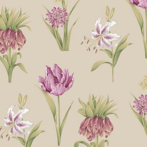 Fresh Country Garden Floral Wallpaper, Farmhouse Cottage Guestroom, Whimsical Nature Plants, Tulip Lily Botanical - 12"x9" Sample PA34237