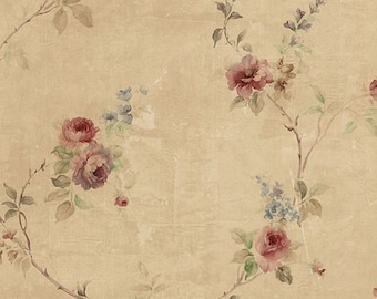 Distressed Victorian Tea Rose Wallpaper, Vintage Franse boerderij, Old Tan Faux Plaster, Shabby Chic Antique Floral – 12x9" Sample SP24431so