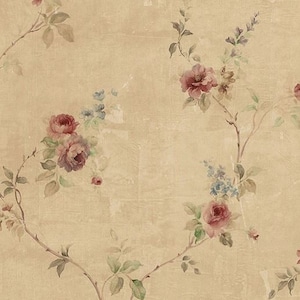 Distressed Victorian Tea Rose Wallpaper, Vintage French Farmhouse, Old Tan Faux Plaster, Shabby Chic Antique Floral – 12x9" Sample SP24431so