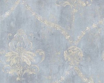 Antique Victorian Damask Wallpaper, Regal Vintage Floral Trellis, Faux Weathered Plaster, Distressed French Country - 12x9" Sample CH22567so