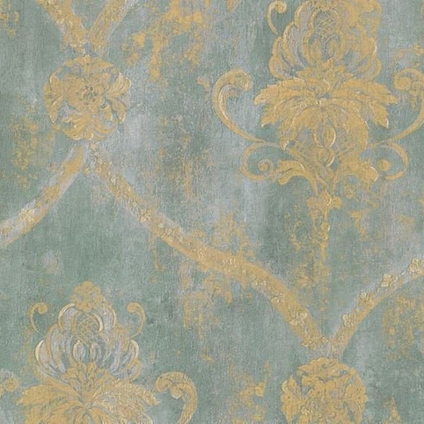 Verwitterte Harlekin-Damast-Tapete – verblasste alte Vintage-Wand, beunruhigter viktorianischer Swag, handgemaltes Blumengitter -12x24,5 cm Sample CS27331so