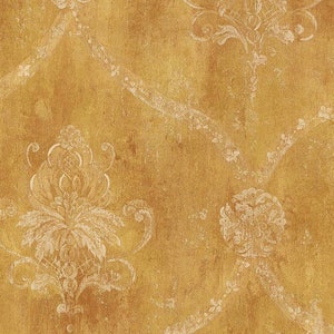 Handpainted Floral Damask Wallpaper – Vintage French Victorian, Old Faded Antique Swag Trellis, Regal Weathered Wall -12x9" Sample CH22566so