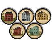 Primitive Salt Box House Cabinet Knob - Americana Folk Art - Antique Home Decor, Rustic Country Furniture Drawer Pull, Multi-Color - 417i33