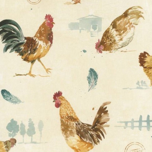 Rustic Farmhouse Chicken Wallpaper, Rooster Barn Animal, Old Country Watercolor Print, Mid Century French Cottage - 12x9" Sample FK34434so