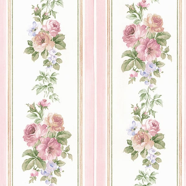Charming Cottage Floral Stripe Wallpaper, Vintage Chic Bathroom, Antique Victorian Rose Print, Garden Flower Bouquet -12x9" Sample CN24639so