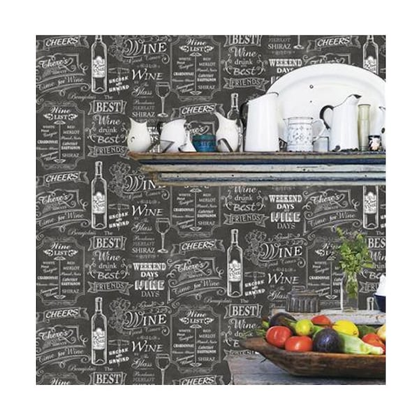 Whimsical Chalkboard Wallpaper, Parisian Script Words, Bistro Wine List, Chateau Wet Bar, French Farmhouse Kitchen - 12"x9" Sample CK36631so