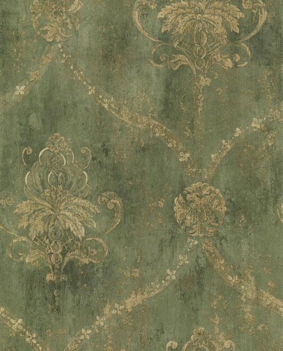 Weathered Green Harlequin Open Damask Wallpaper  Regal - Etsy Australia