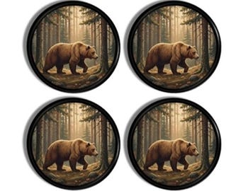 Woodland Bear Cabinet Knobs • Rustic Forest Drawer Pulls • Nature Art Hardware • Cabin Decor Handles • Set of 4 or 6 426A2 .