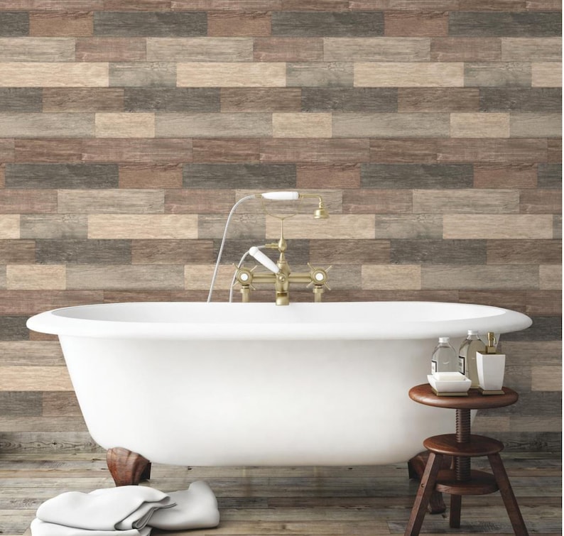 Weathered Barnwood Plank Wallpaper, Peel Stick Butcher Block Backsplash