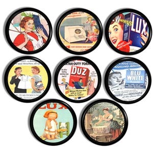 Retro Laundry Room Cabinet Knobs, Colorful 1950 Soap Detergent Ad, Unique Farmhouse Wash Day, Utility Storage Cupboard Drawer Pull 119C1 #1.