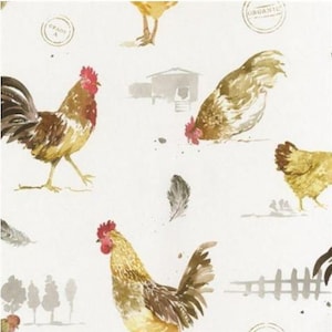 Papier peint coqs champêtres rustiques - poule de ferme old country, poulet de cour de grange aquarelle, cuisine d'animaux de ferme - échantillon 12 x 9" FK34433so
