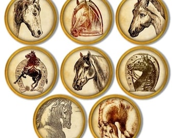 Equestrian Cabinet Knobs, 5 or 8 Rustic Western Drawer Pulls, Illustrated Horse Head Silhouettes, Cowboy Style Farmhouse Decor 816J25 .
