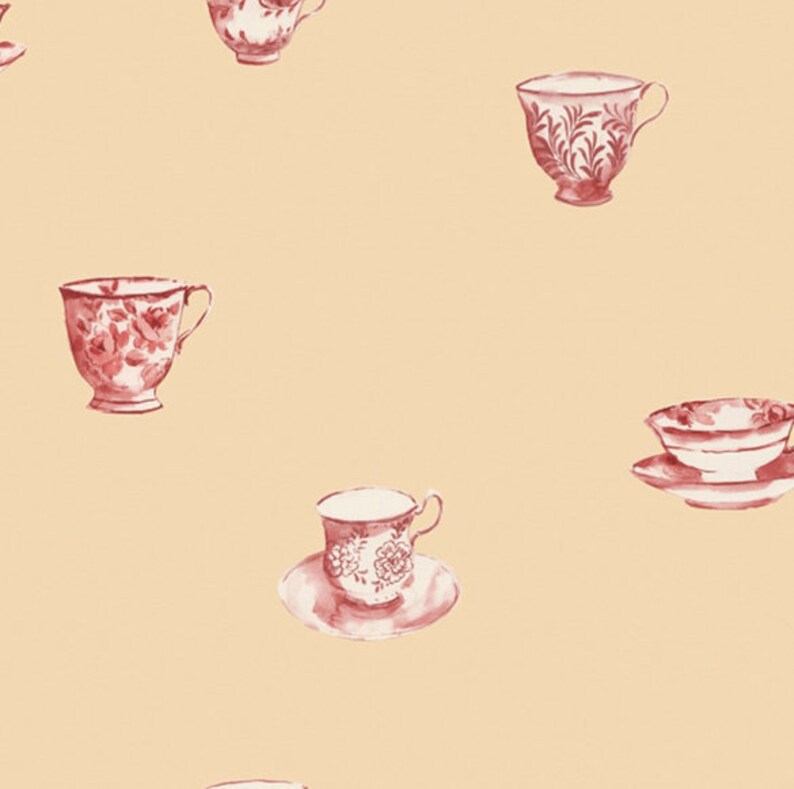 Vintage Teacup Wallpaper Shabby Chic Victorian Tea Room Old Etsy