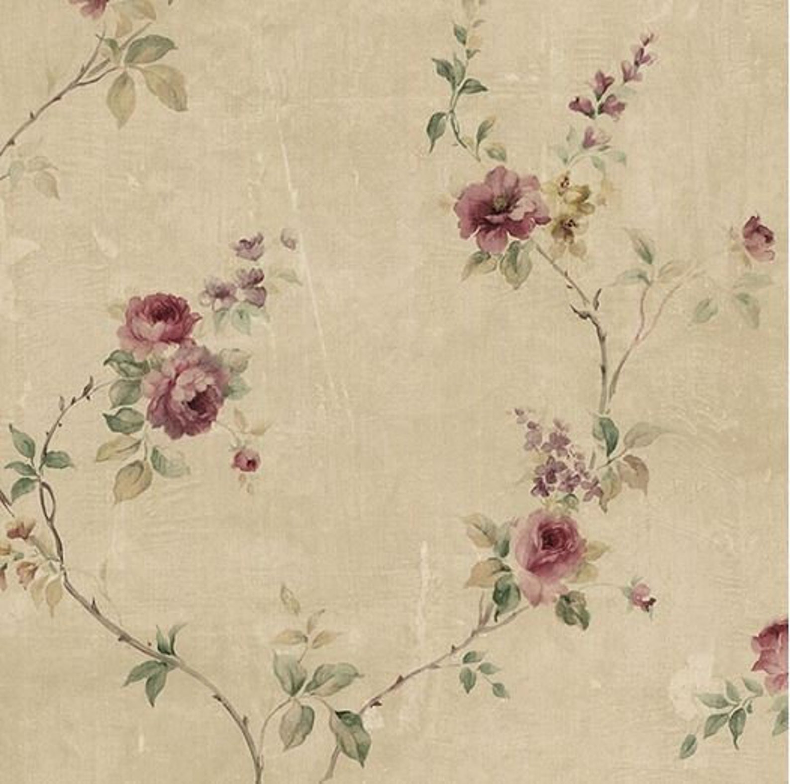 Antique Rose Trail Wallpaper Soft Faded Watercolor Old Worn Etsy