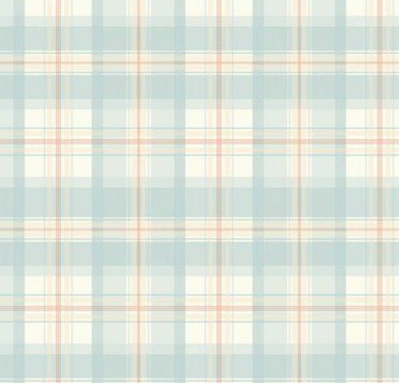 Vintage Green Red Plaid Wallpaper Blue White Narrow Lines