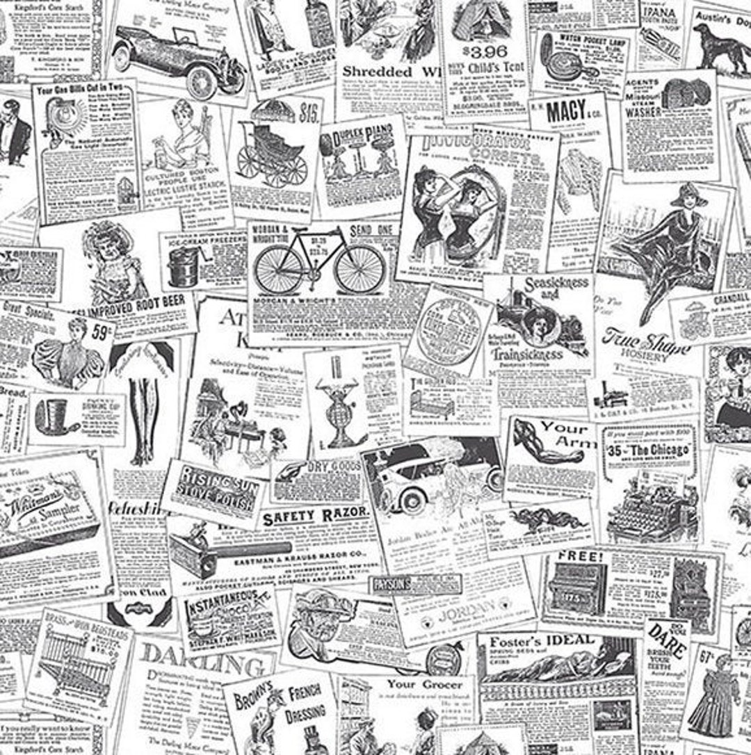 Vintage Newspaper Wallpaper, Old Newsprint Victorian Bathroom, Country