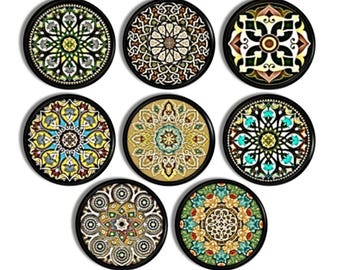 Boho Mandala Cabinet Knobs • Moorish Pattern Drawer Pulls • Moroccan Mosaic Hardware • Old World Mediterranean Villa • 816H25 #2 Q.