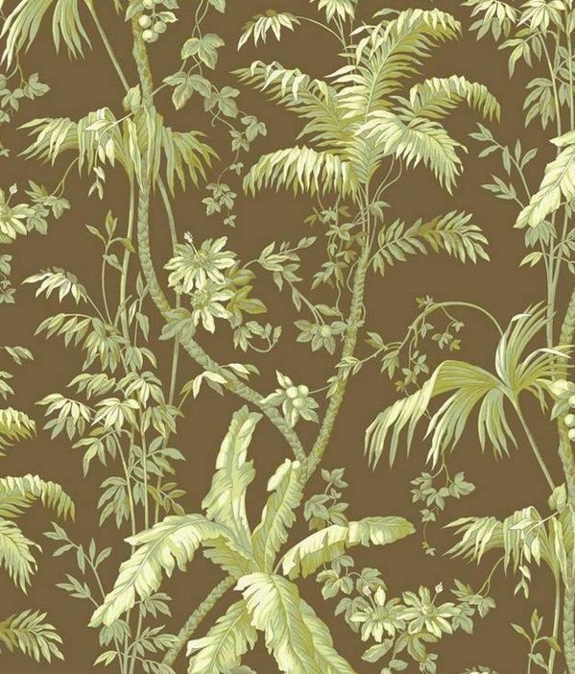 Palm Tree Toile Botanical Wallpaper Tropical Safari Spa Etsy