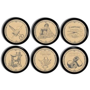 Vintage Seamstress Advertisement Cabinet Knobs, Antique Sewing Machine Drawer Pulls, Craft Room Cupboard Door Handles 815N10 .