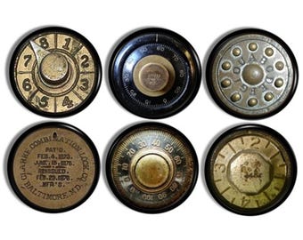 Antique Safe Dials Dresser Knob Set, Vintage Industrial Cabinet Drawer Pull, Old Steampunk Furniture Handle, Rustic Mancave Office 815Z8 #1