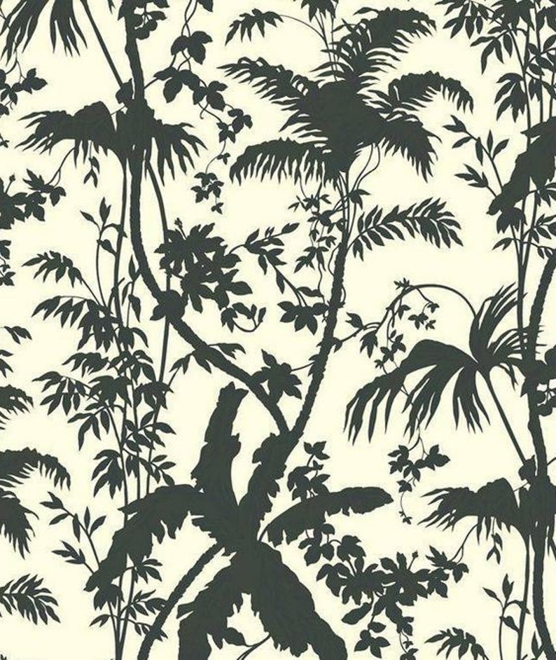 Wallpaper Black and White Tropical Forest Modern Toile Etsy
