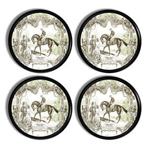 English Foxhunt Toile Cabinet Knob, Victorian Era Horse and Rider Scene, Vintage Equestrian Furniture Drawer Pull, Unique Door Handle 315D31