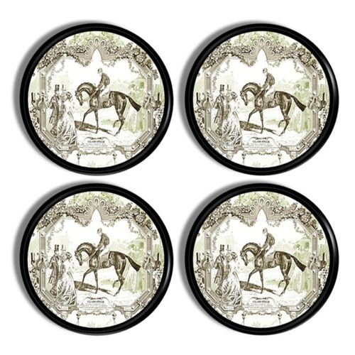 English Foxhunt Toile Cabinet Knob • Victorian Era Horse and Rider Scene • Vintage Equestrian Furniture Drawer Pull • Unique Handle • 315D31