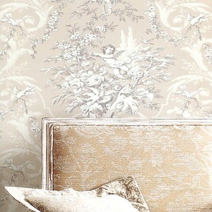 Cherub Angel Toile Tapete, Antike viktorianische Urne, Blumenblatt-Blumenstrauß, Vintage Baby-Kinderzimmer, historisches französisches Muster - 30 cm x 23 cm CH22540so