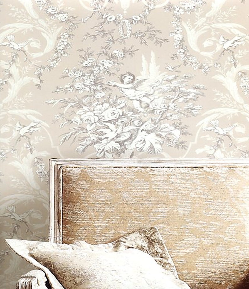 Cherub Angel Toile Wallpaper Antique Victorian Urn Floral - Etsy Australia