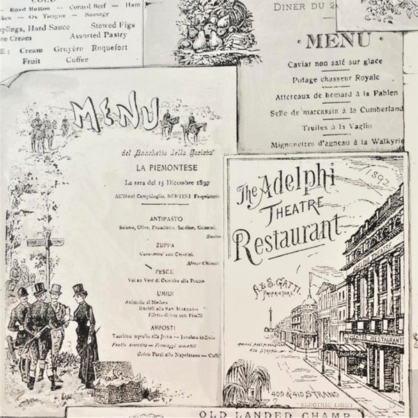 Paris Café Menu Wallpaper, French Farmhouse Kitchen Pantry, Vintage Parisian Newsprint, Antique Bistro Restaurant - 12"x9" Sample FK26953so