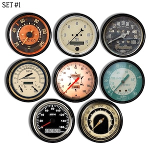 Speedometer Gauge Knobs, 8 Drawer Pull Set, Mancave Automobile Garage, Car Meter Cabinet Handle, Antique Steampunk Industrial Dial 119A1 #1. immagine 5