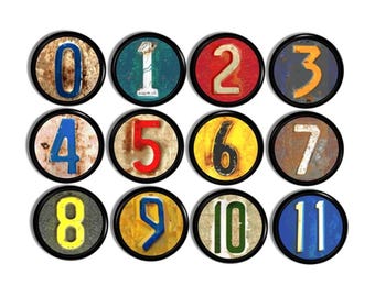 Vintage Number Cabinet Knobs, Colorful Furniture Drawer Pull, Rustic Distressed Industrial Handle, Decorative Cupboard Door Hardware 815P31.