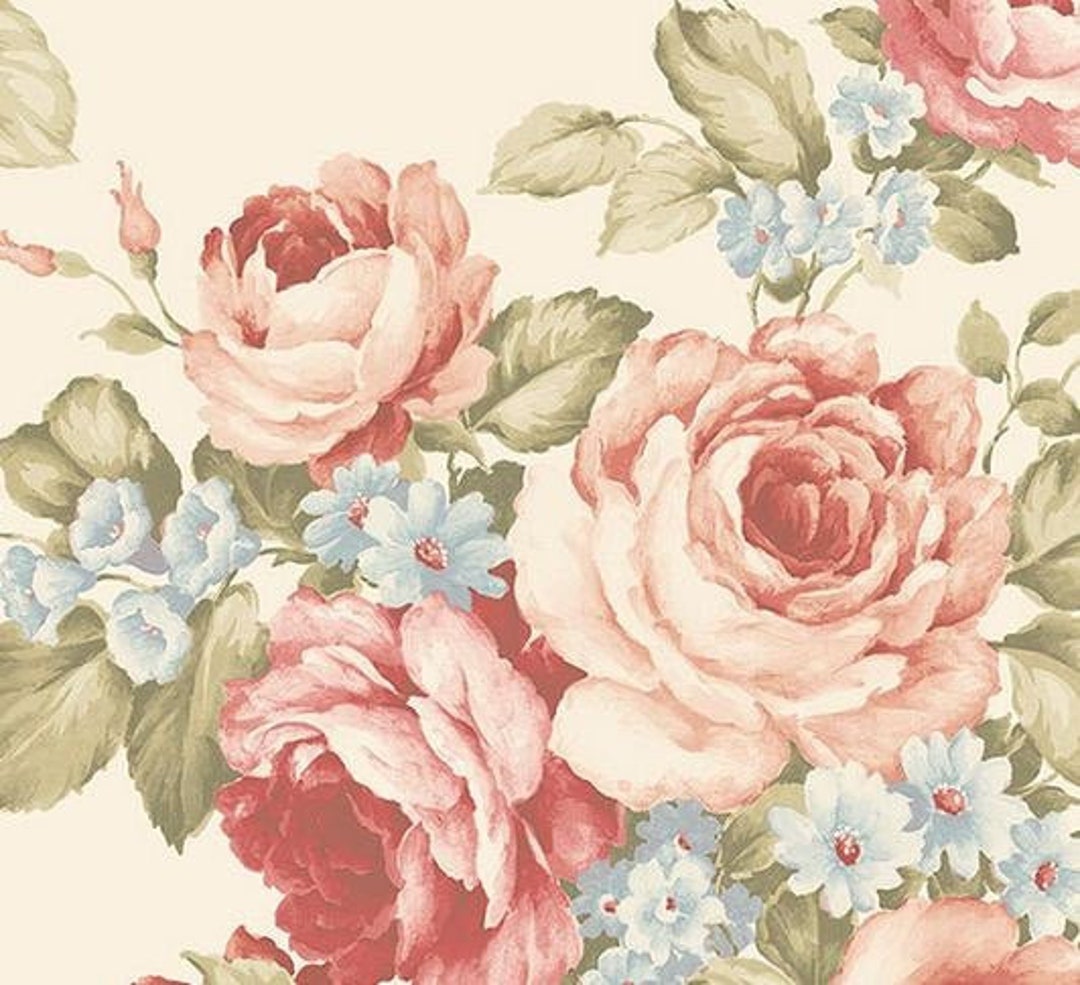 Buy Faded Vintage Cabbage Rose Wallpaper Distressed French Online in India   Etsy